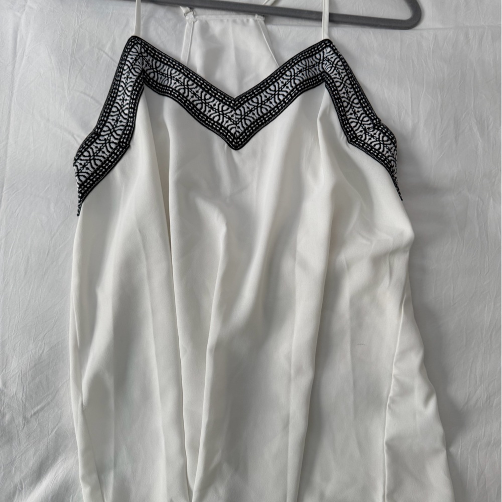 White Skirt with Black Lace Trim - Elegant Women's Skirt